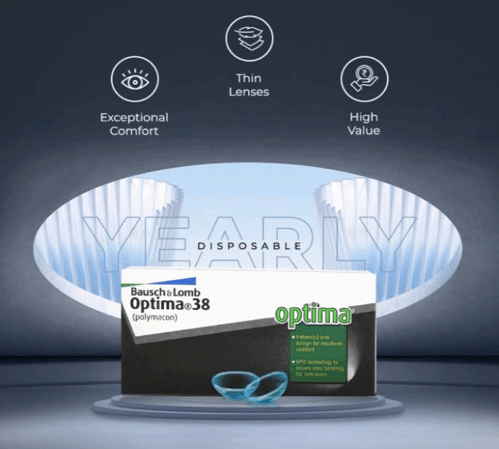 Bausch & Lomb Optima38 Contact Lens - Spherical | Yearly Disposable | Hydrogel Material | (Pack of 1) - Image 2